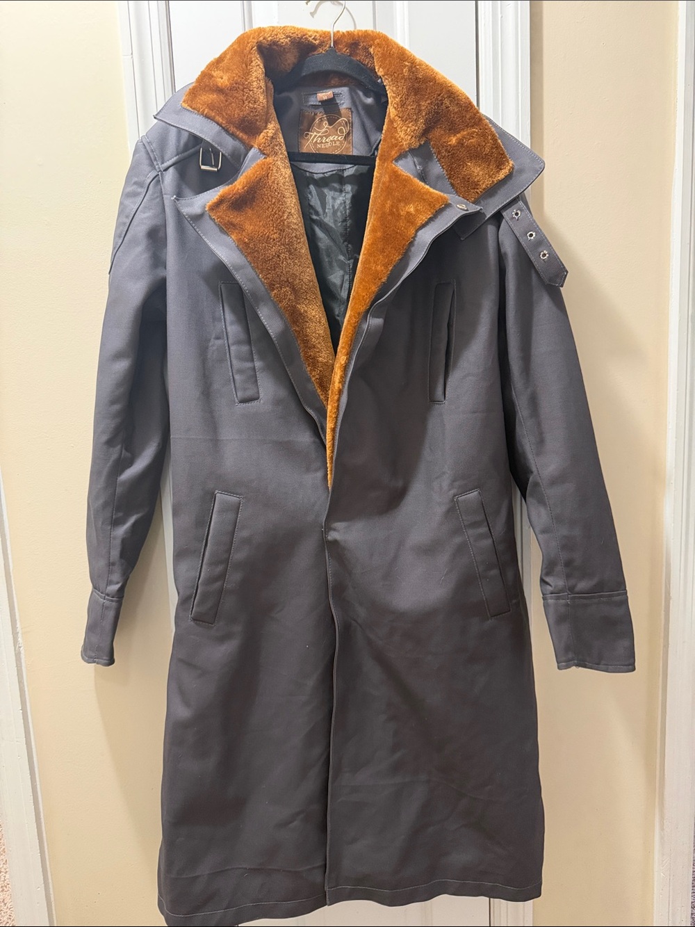 Officer K Blade Runner 2049 Replica Long Grey Trench Coat with Rust Faux Fur